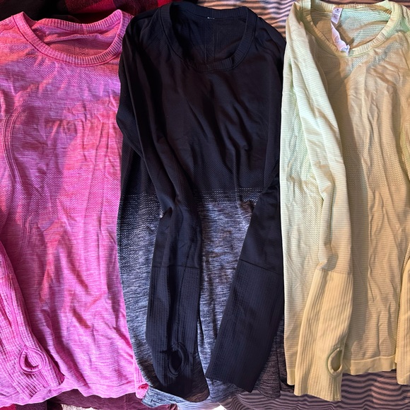 Lot of 3 Lululemon Swiftly Shirts - Pink, Citron, and Black/Grey - Size 8 - Picture 1 of 8